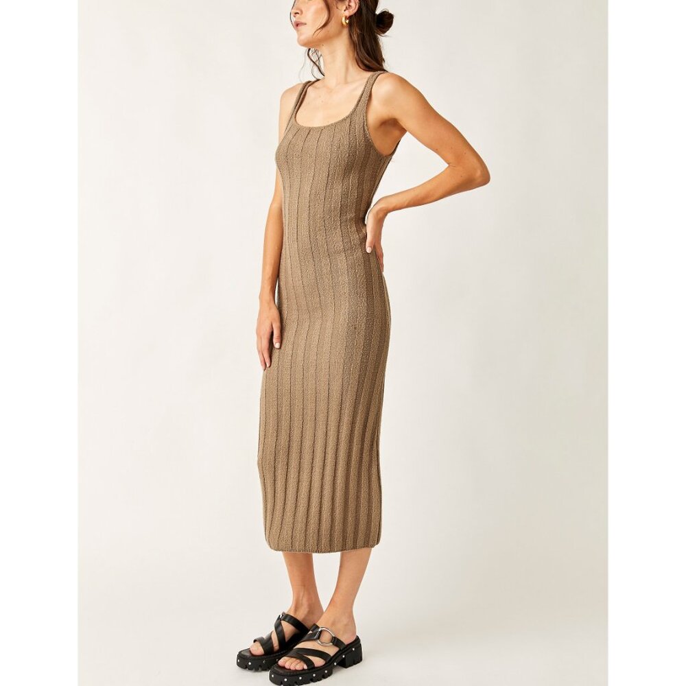 Free People Ribbed Midi Dress in Brown